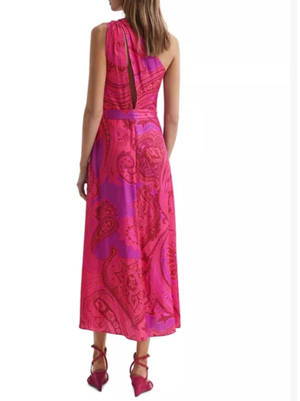 REISS Mila One Shoulder Midi Dress Size 0 Italian Fabric Whimsical - Picture 2 of 12